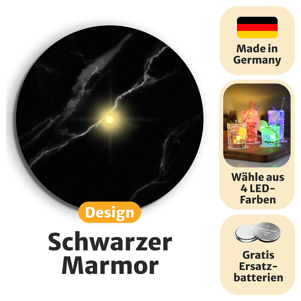 Leuchtende LED-Untersetzer mit gratis Ersatzbatterien