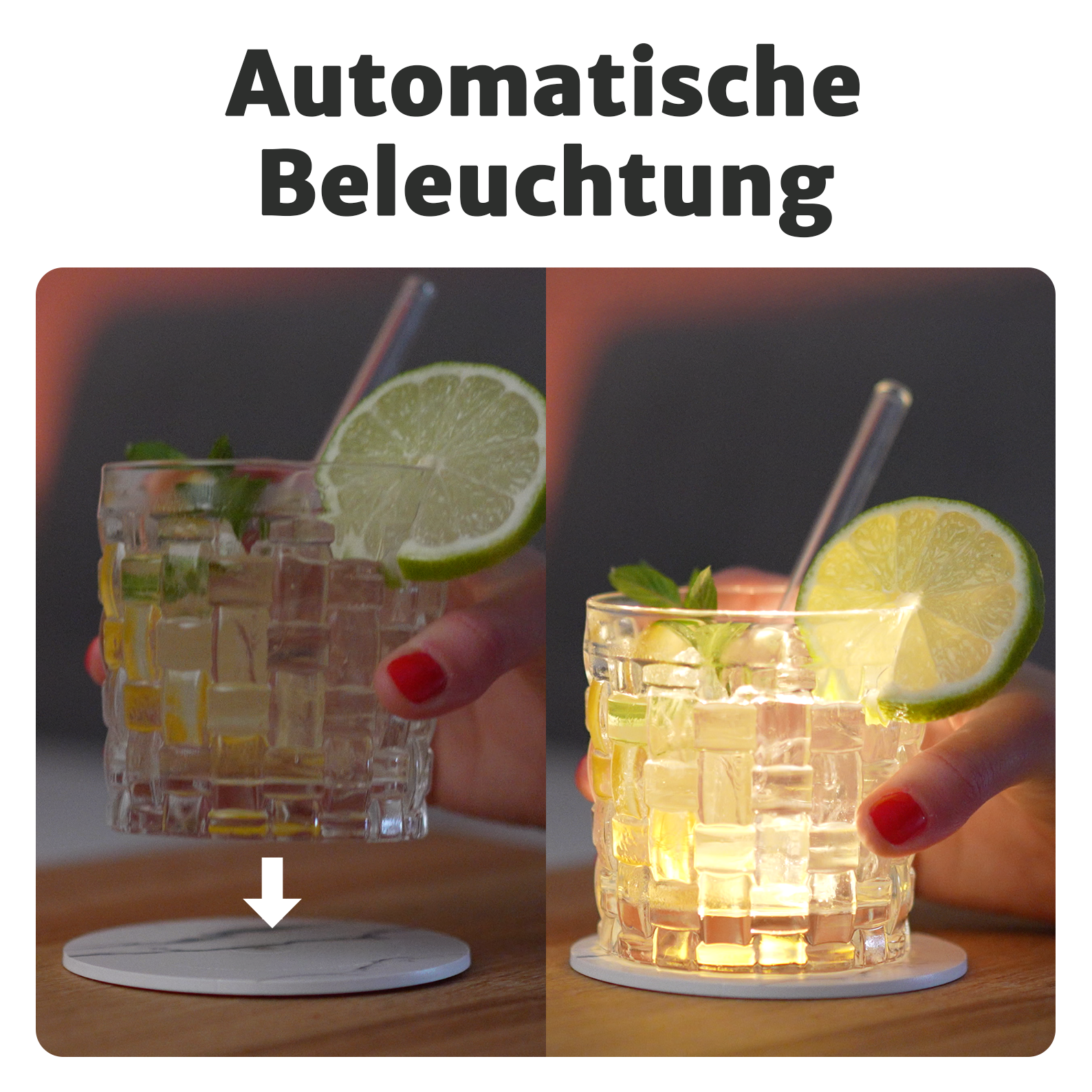 Leuchtende LED-Untersetzer mit gratis Ersatzbatterien
